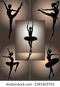 illustration with ballet dancer silhouettes on brown background