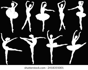 illustration with ballet dancer silhouettes on black background