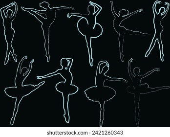 illustration with ballet dancer silhouettes on black background