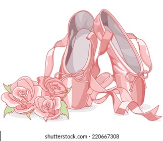 Illustration of ballet slippers with roses