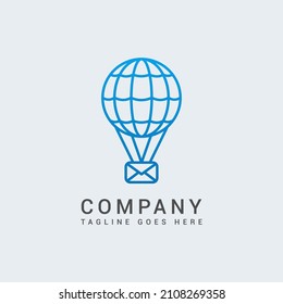 Illustration balloon air with earth world globe and email chat message logo design 