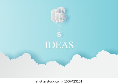 illustration of balloon fly with dollar sign on blue sky. Business and management concept idea.Creative design paper cut and craft style scene for your text.Minimal by pastel.Financial exchange.vector