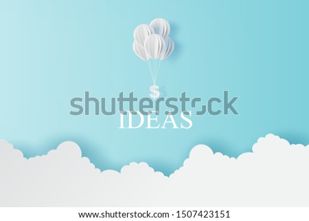 illustration of balloon fly with dollar sign on blue sky. Business and management concept idea.Creative design paper cut and craft style scene for your text.Minimal by pastel.Financial exchange.vector