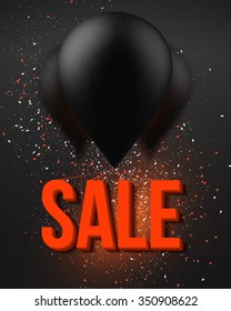 Illustration of Balloon Sale Poster with Explosion Effect. Big Christmas, New Year, Easter, Black Friday Sale Vector Template