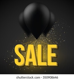 Illustration of Balloon Sale Poster with Explosion Effect. Big Christmas, New Year, Easter, Black Friday Sale Vector Template