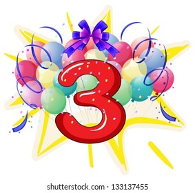 Illustration of balloons and celebration behind letter