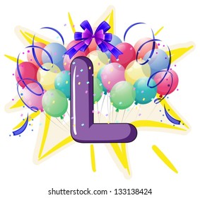 Illustration of balloons and celebration behind letter