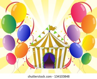 Illustration of the balloons with a circus tent at the center