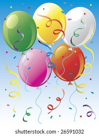 Illustration of balloons and confetti