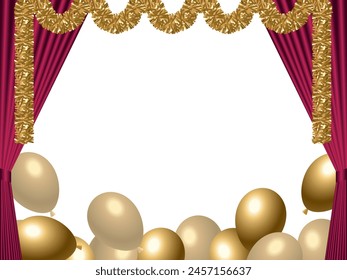 Illustration of balloons and curtains