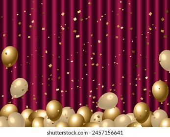 Illustration of balloons and curtains