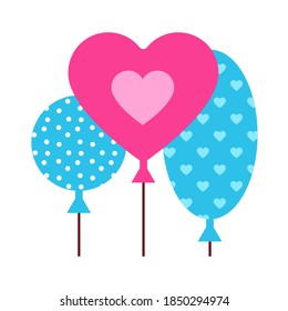 Illustration of balloons with hearts. Romantic stylized icon, Valentine day symbol.