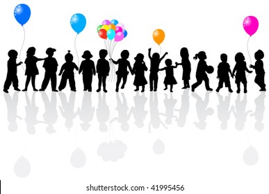 Illustration of balloons and kids