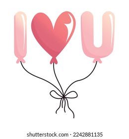 Illustration balloons I love you in flat style. Balloon in the shape of a heart.