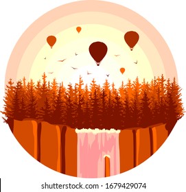 Illustration of balloons on an abstract sky background. Romantic summer travel concept, creative and inspirational background design for poster, flyer, cover, brochure.