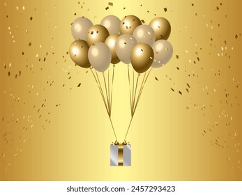 Ilustración de globos y fondo de caja de regalo