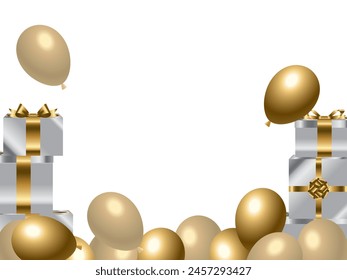 Ilustración de globos y fondo de caja de regalo
