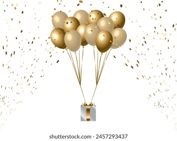 Ilustración de globos y fondo de caja de regalo