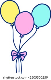 Illustration of balloons tied together with ribbon