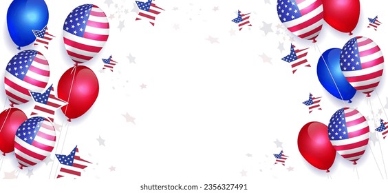 Illustration with balloons, USA flag element, national symbol of America.