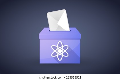 Illustration of a ballot box with a vote and an atom