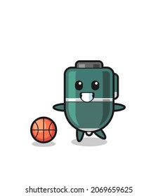 Illustration of ballpoint pen cartoon is playing basketball , cute design