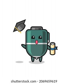 Illustration of ballpoint pen cartoon throwing the hat at graduation , cute design