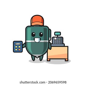 Illustration of ballpoint pen character as a cashier , cute design