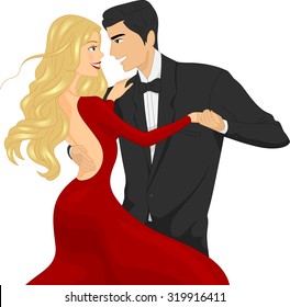 Illustration of a Ballroom Dancer Couple Locking Eyes While Dancing