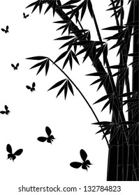 illustration with bamboo and butterflies on white background