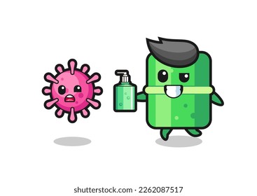 illustration of bamboo character chasing evil virus with hand sanitizer , cute style design for t shirt, sticker, logo element