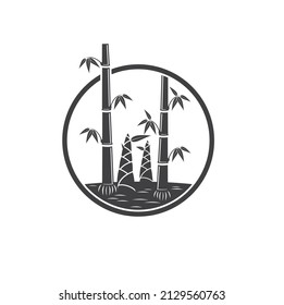 ilustración de bambú y círculo, arte vectorial.