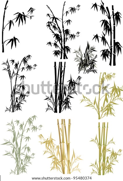 illustration
with bamboo collection on white
background