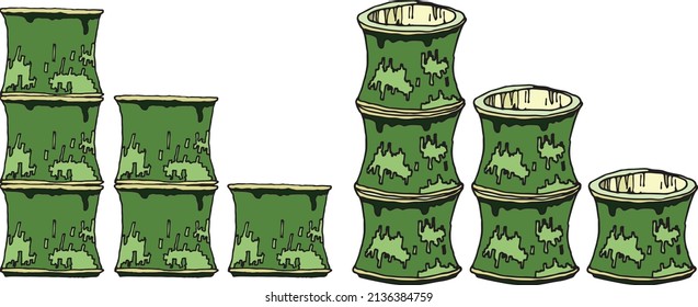 Illustration of bamboo cups on a white background. Bamboo, natural home and wild plants, bamboo cups, ready to use, eps. For your design