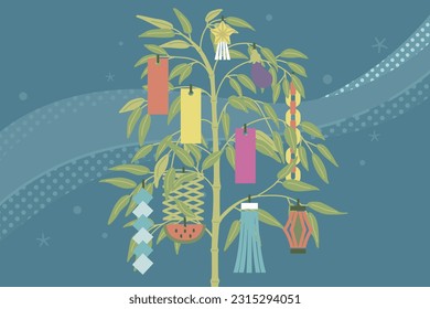 Illustration of bamboo decorations and the Milky Way for the Japanese event "Tanabata" (dull color)