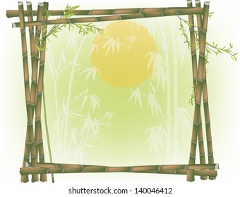 illustration with bamboo frame on light green background
