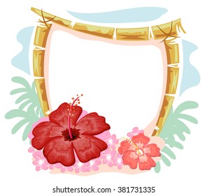 Ilustración de un marco de bambú rodeado por Gumamela hawaiana