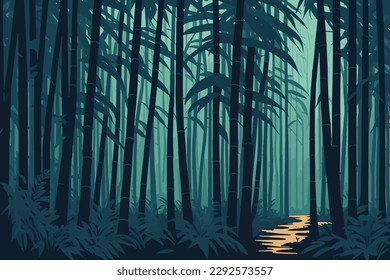 Illustration of a bamboo grove in dark tones. Bamboo. Drawn bamboo.