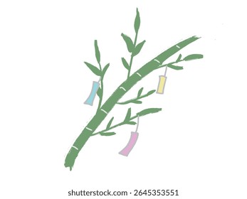 Illustration of bamboo leaves with colorful strips of paper