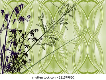 illustration with bamboo on green background