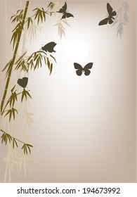 illustration with bamboo plants and butterflies