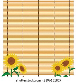 Illustration eines Bambusschirms und von Sonnenblumen. Vektorgrafik auf weißem Hintergrund.