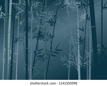 Illustration of bamboo trees, asian forest landscape background.