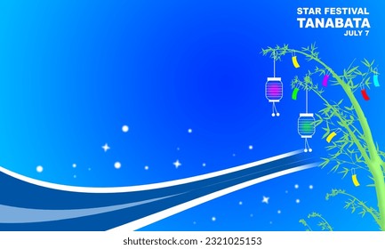 illustration de bambous et de branches de bambou avec lanternes suspendues et papier de voeux avec espace pour Copie. commémoration du Festival des Etoiles ou de Tanabata.

