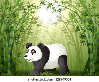 Illustration of the bamboo trees with a panda at the center