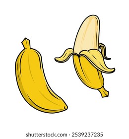 Illustration of banana in cartoon style. Design element for logo, label, badge, emblem. Vector illustration