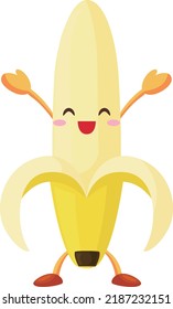 Illustration of a banana character happy to raise both hands