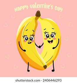 Ilustración de carácter bananero, patrón simétrico de corazones dibujados, plátano, infantil