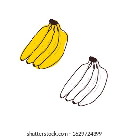 illustration of a banana with color and without color