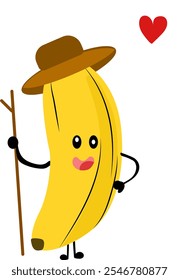 illustration of a banana, cute banana go traveling and feel happy 